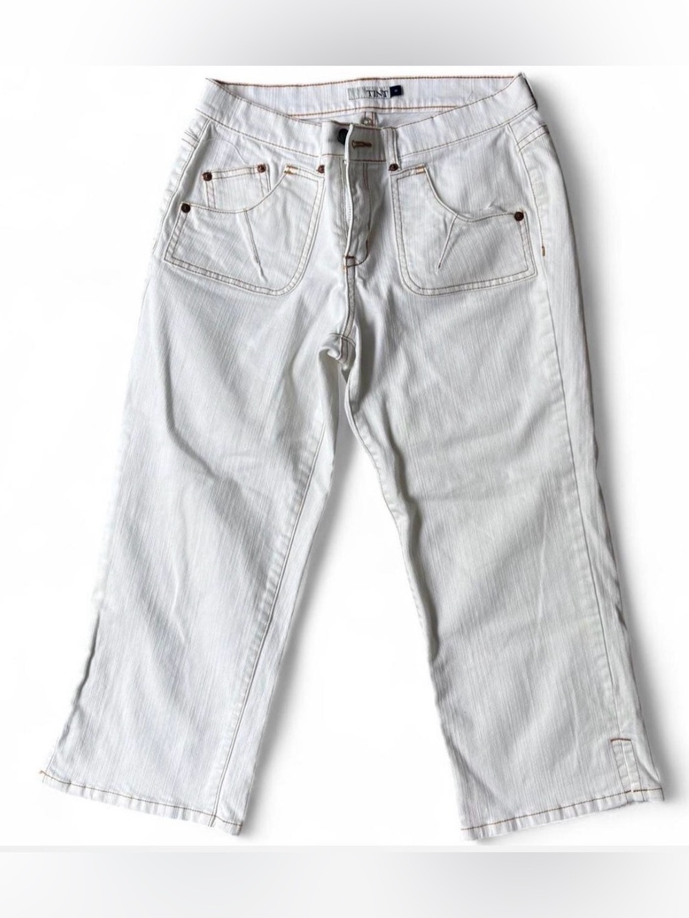 Tint Denim White Wide Leg Capris Cropped Jeans Contrast Stitch Boho Y2K Size 6